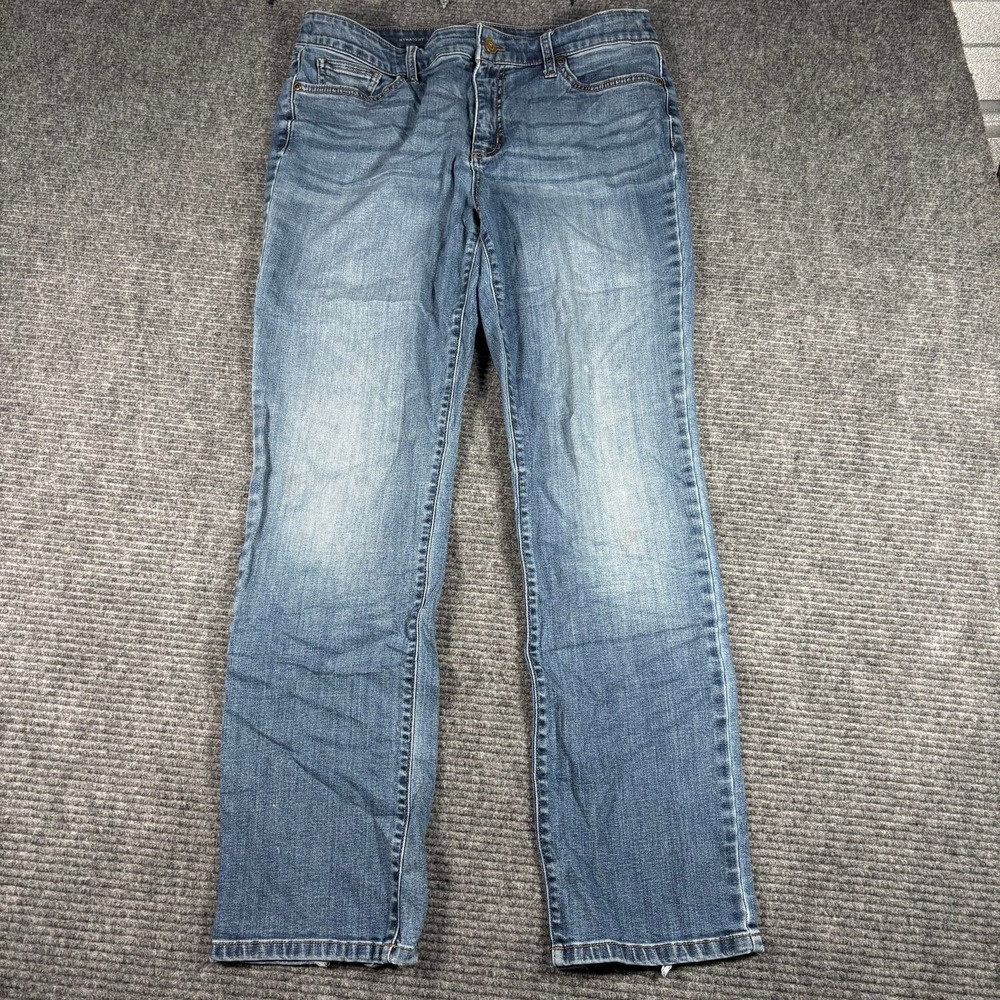 St. John's Bay Straight Leg Jeans Womens 12 Blue Fair Distressed Hems Stretch